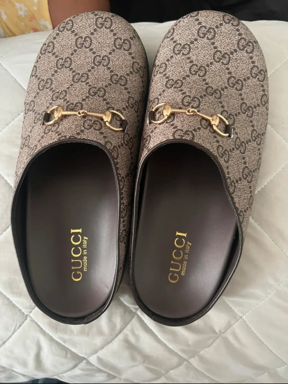 Gucci Beige/Brown GG Canvas Horsebit Slip-On Mule